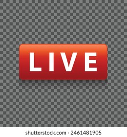 Red Live Button Graphic on Transparent Background for Streaming Content. Vector Illustration.