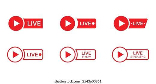 icono de Botón en vivo rojo, ideal para aplicaciones de transmisión, difusión y medios en línea. Este gráfico de Vector está diseñado para Sitios web modernos, eventos en vivo e interfaces de contenido multimedia.