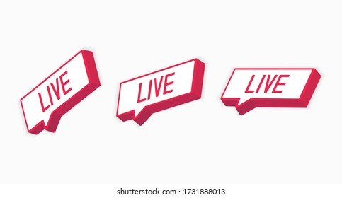 Red Live buttons drawn in an isometric style. Templates web button. Vector illustration