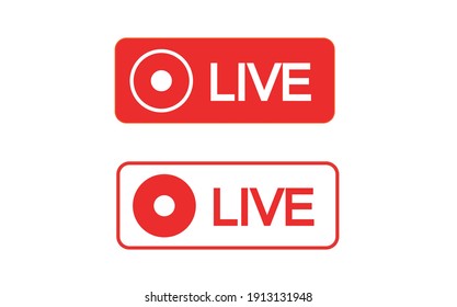 Red live buttons on a white background. Live symbol, badge, sign, label, sticker template. Social media concept. Vector illustration. EPS 10