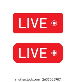 Red live buttons on a white background. Live symbol, badge, sign, label, sticker template. Social media concept. Vector illustration. EPS 10