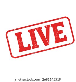 Red 'live' stamp, a clear message of broadcasting and immediacy.