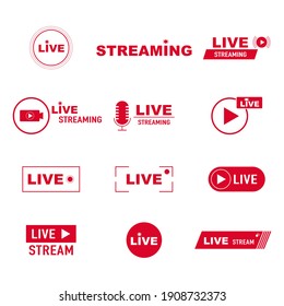 Red live streaming, broadcasting icon set