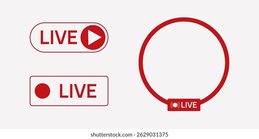 Red Live Streaming Icons for Online Video and Social Media
