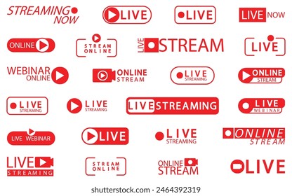 Red live streaming label. Set of live webinar icon label in a flat design