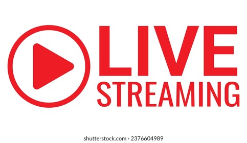 Red Live Streaming logo with Play Button icon vector illustration