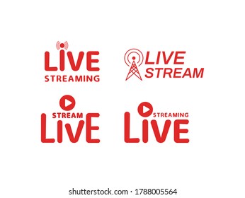 Texto del logo de la transmisión en vivo roja. Conjunto de iconos de transmisión en línea