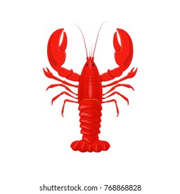 Red lobster, cancer. Object, product, for a restaurant, fresh seafood for cooking, tasty food, fishing, river fish, an inhabitant of wildlife Vector flat illustration