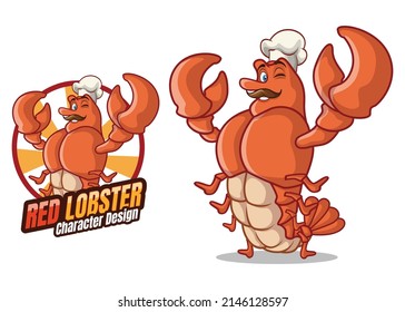 
Red lobster cartoon character mascot design