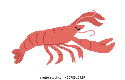 Red lobster cartoon clipart. Cute lobster with two big claws vector illustration. Animal in flat style. Sea animals concept isolated on white background