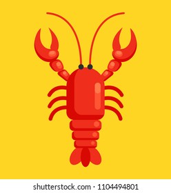 Red lobster logo design element above view. Sea food life animal concept. Vector flat cartoon graphic design isolated illustration
