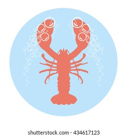 red lobster on blue background with bubbles