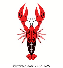 Red lobster with open claws flat color vector character. Cartoon lobster symbolize delicacies of sea illustration on white background