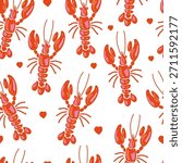 Red Lobster Pattern with Cute Hearts Seamless Design for Ocean Inspired Printables and Summer Projects
