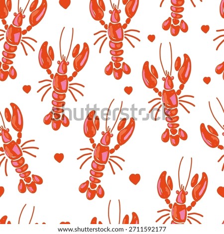 Red Lobster Pattern with Cute Hearts Seamless Design for Ocean Inspired Printables and Summer Projects