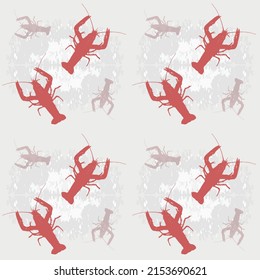 Red lobster seamless hand drawn pattern, freshwater crayfish linear background template, crawfish animal icons repetitive vector illustration design, repeat doodle style wallpaper.