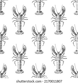 Red lobster seamless pattern. Seafood background