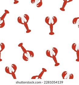 Red lobster seamless print. Vector template for textile, fabric. Marine pattern of crayfishes on white backdrop