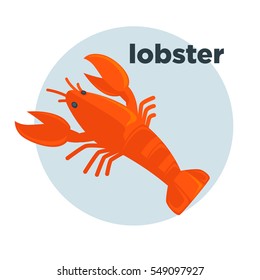 Red lobster vector illustration. Seafood icon. Fresh and delicious ocean delicacy for gourmet in restaurant. Tasty crustacean sea food. Design element in cartoon style, isolated on white background