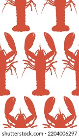 Red lobsters on a white background, seamless pattern. Printable pattern for textile, cover, wallpaper, packaging design