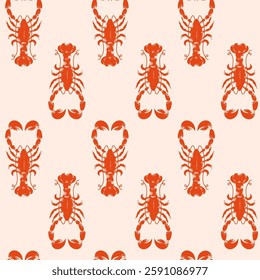 Red lobsters seamless pattern. Retro styled crayfish background