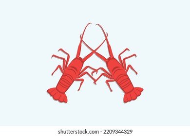 Red Lobsters Vector Icon Illustration. Animal Nature Icon Design Concept. Crawfish, Sea Food, Sea Animal, Objects, Norway Lobster, Clam, Dinner Food.