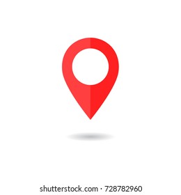 Red local marker with shadow. Vector icon for web or app. Target. Illustration on white background.