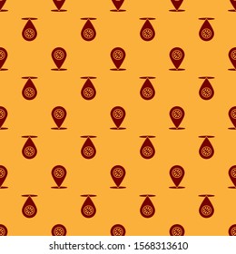 Red Location with basketball ball inside icon isolated seamless pattern on brown background.  Vector Illustration