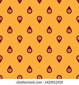 Red Location with crossed screwdriver and wrench tools icon isolated seamless pattern on brown background. Pointer settings symbol.  Vector Illustration