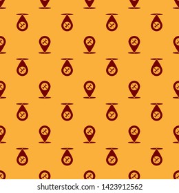 Red Location with crossed screwdriver and wrench tools icon isolated seamless pattern on brown background. Pointer settings symbol.  Vector Illustration