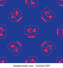 Red Location fishing icon isolated seamless pattern on blue background. Fishing place.  Vector