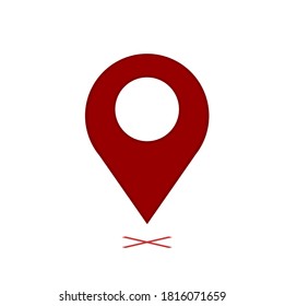 Red location gps or pin on white background