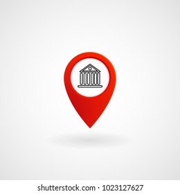Red Location Icon for Bank, Vector, Illustration, Eps File