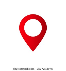 Red location icon with circular white center conveys navigation and direction features effectively.