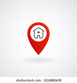 Red Location Icon for Hospital, Vector, Illustration, Eps File