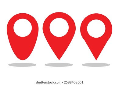 red location icon set. Flat icon set of location and map pins. Map pin place marker. Location pointer icon symbol in flat style. Position symbol. Point illustration sign collection. red map pin icon.