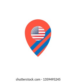 Red location icon with us flag in circle