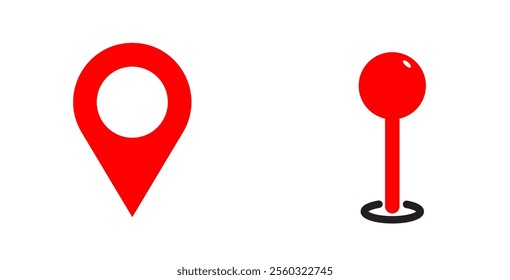 Red location icon vector EPS10 featuring a sleek pointer symbol on a clean white background. Ideal for maps, navigation, and location-based designs.
