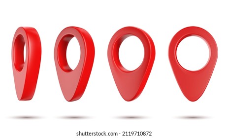 Red location map pin. 3d map pointer icon set. Pin symbols isolated on white background. Vector illustration realistic mark