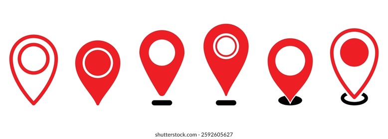 Red location map pin icon on white background. Location icon set. Map pointer pin sign symbol. Red destination icon for place, address, navigation, locator sign vector illustration. EPS 10