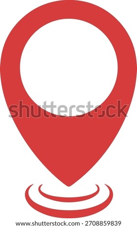 Red location map pin icon with signal ripple effect vector