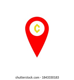 Red location pin and canadian dollar sign on white background