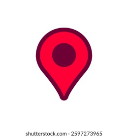 Red location pin with a dark center, often seen in map applications for indicating specific points.
