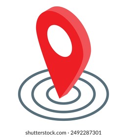 Red location pin dropping on a map showing the area around the destination point