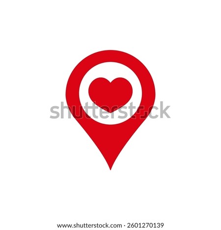 A red location pin features a heart, representing love and connection on digital maps and apps.