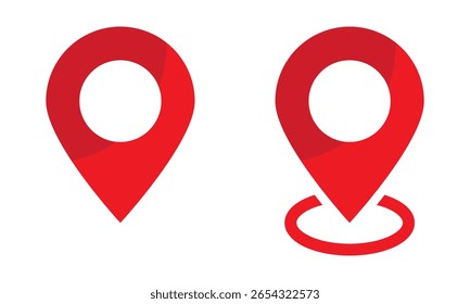 Red location pin icon. Map pin navigation icon.