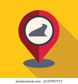 Red location pin icon with winding road symbol, concept for finding your way, travel and navigation