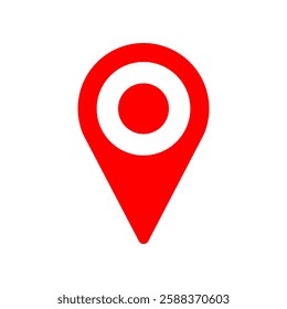 Red location pin marking position on a map, symbolizing navigation, travel and destination