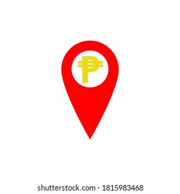 Red Location pin and peso sign on white background
