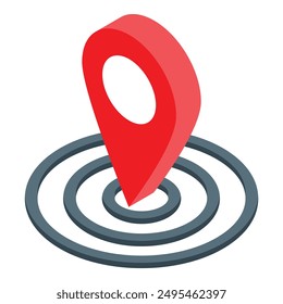 Pin de ubicación rojo que apunta dentro de varios círculos objetivo que representa la búsqueda del lugar correcto